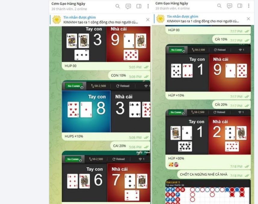 Những tín hiệu được các nhóm báo lên các group/ nhóm kéo baccarat